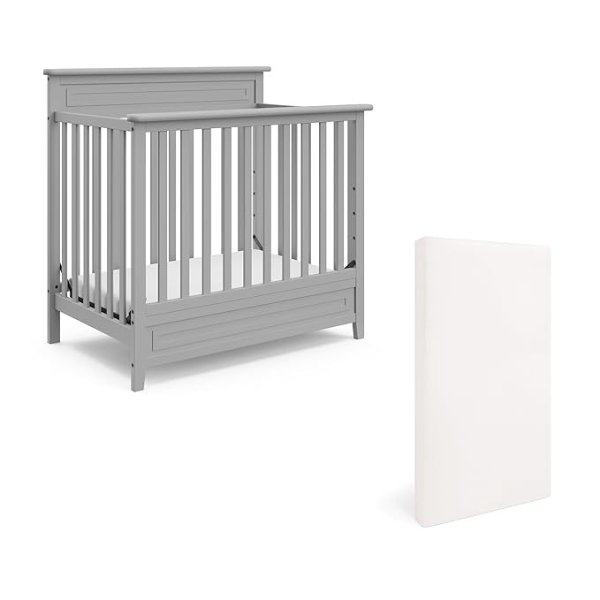 Petal 4-in-1 Convertible Mini Crib (Pebble Gray) – GREENGUARD Gold Certified, Converts to Daybed and Twin-Size Bed, Includes Bonus 2.75-inch Mini Crib Mattress