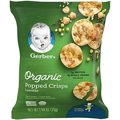Gerber Organic Popped Crisps, Lentils, 2.64 oz Bag (Pack of 4)