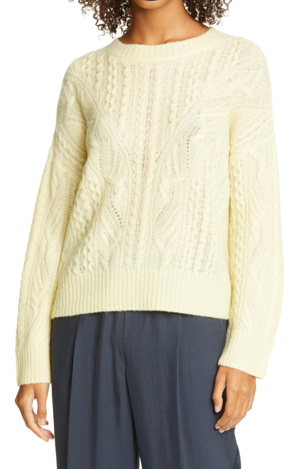 Open Cable Knit Wool & Cashmere Blend Sweater