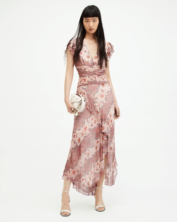 Brea Floral Print Cascade Maxi Dress
