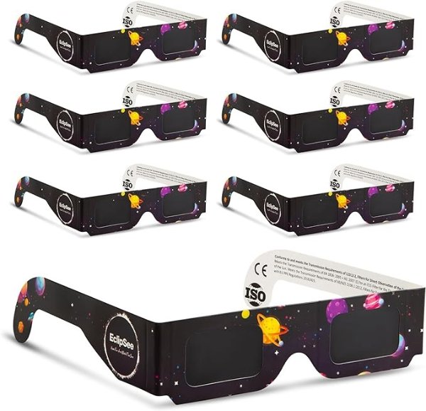 Solar Eclipse Glasses (6 pack) CE and ISO Certified Safe Shades for Direct Sun Viewing 2024 Approved