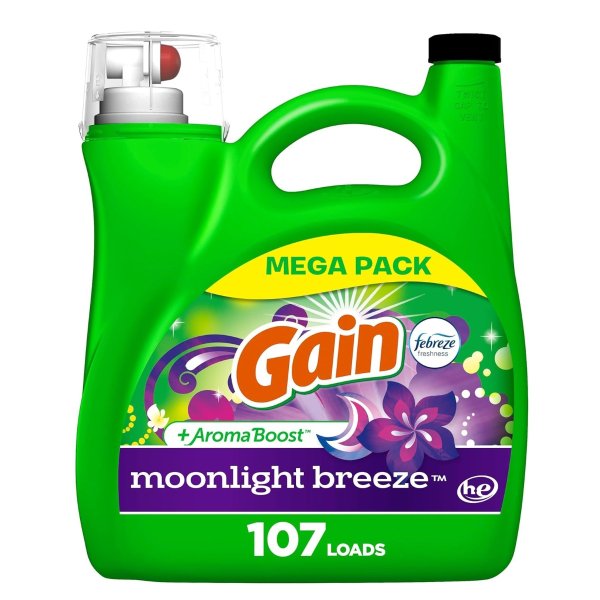 Gain + Aroma Boost Liquid Laundry Detergent, Moonlight Breeze Scent, 154 Fl Oz