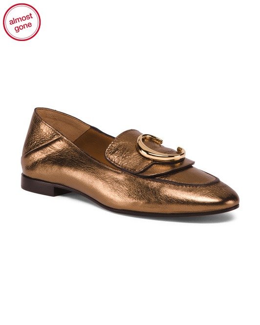 Made In Italy Metallic Leather Logo Flats