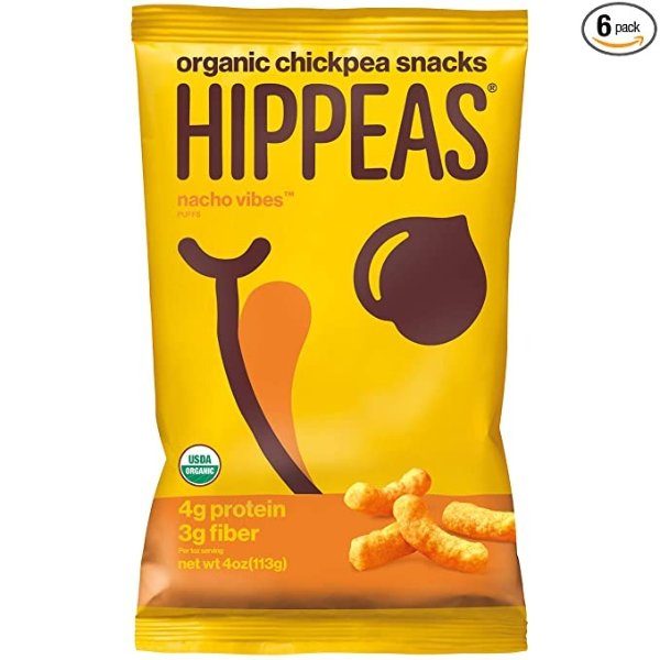 HIPPEAS Organic Chickpea Puffs + Nacho Vibes | 4 ounce, 6 count | Vegan, Gluten-Free, Crunchy, Protein Snacks