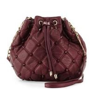 Deux Lux Empress Stud Quilted Faux-Leather Bucket Bag, Berry