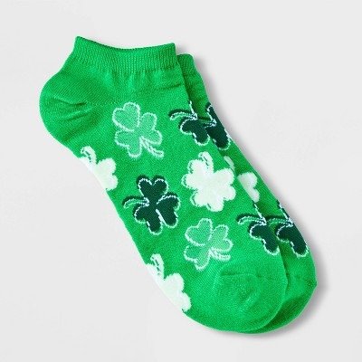 Women's Outlined Shamrocks St. Patrick's Day Low Cut Socks - Green 4-10