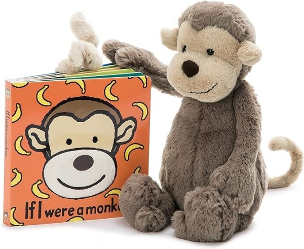 If I were a Monkey Board Book and Bashful Monkey Stuffed Animal, Medium 12 inches