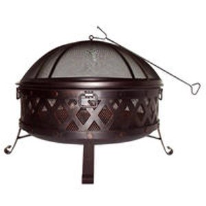 Garden Treasures 35.4-in W Black/High Temperature Paint with Golden Red Brushes Steel Wood-Burning Fire Pit