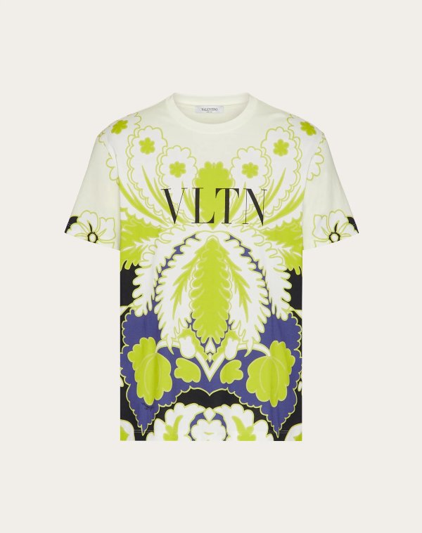 CREWNECK T-SHIRT WITH WORLD ARAZZO AND VLTN PRINT for Man | Valentino Online Boutique