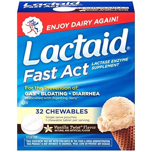 Fast Act Lactose Intolerance Relief, Lactase Chewables, Vanilla Twist flavored, 32 single-dose pouches