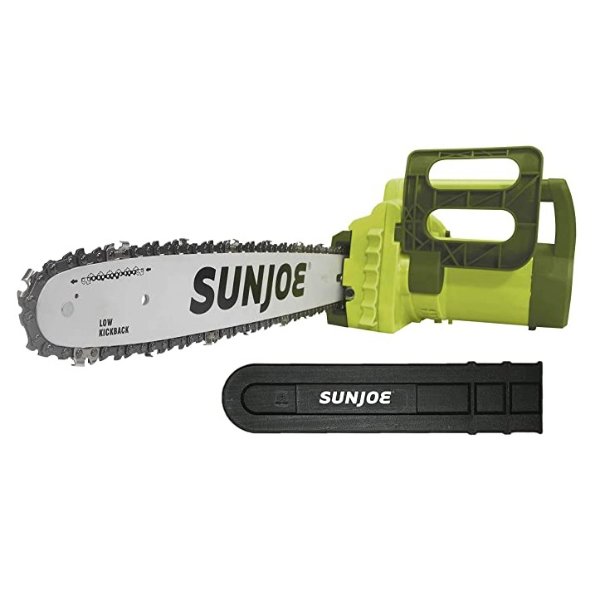 SWJ700E 16-Inch 14-Amp Electric Handheld Chain Saw w/ Safety Handguard with Kickback Brake Function, Automatic Oil Lubrication, Maintenance-Free