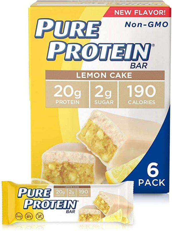 Bars, High Protein, Nutritious Snacks to Support Energy, Low Sugar, Gluten Free, Lemon Cake, 1.76 oz, Pack of 6