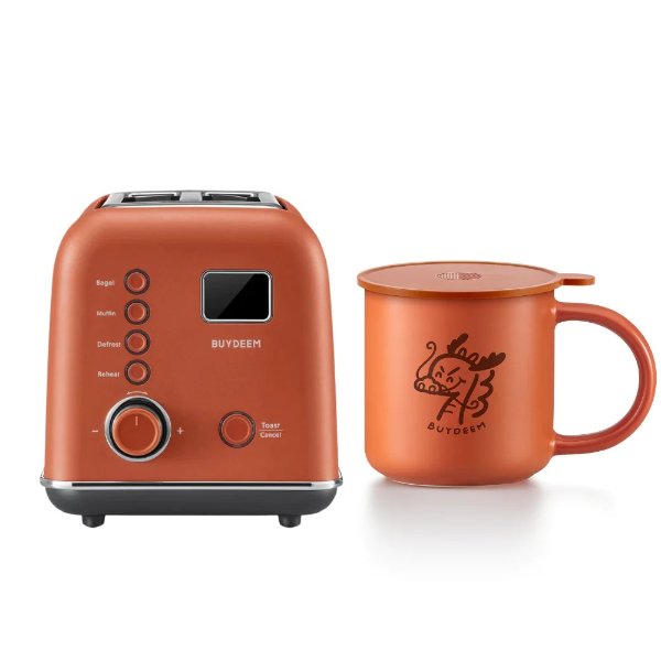 Automatic Digital 2-slice Toaster & Ceramic Mug 350ml - Koi Red Bundle