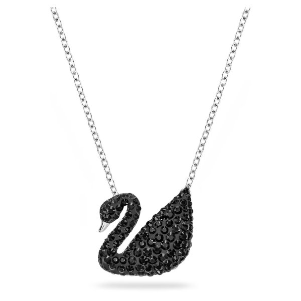 Iconic Swan pendant, Swan, Medium, Black, Rhodium plated by