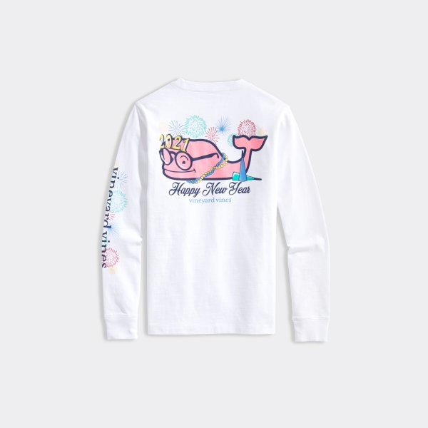 Kids' 2021 New Years Party Glow Whale Long-Sleeve Pocket Tee
