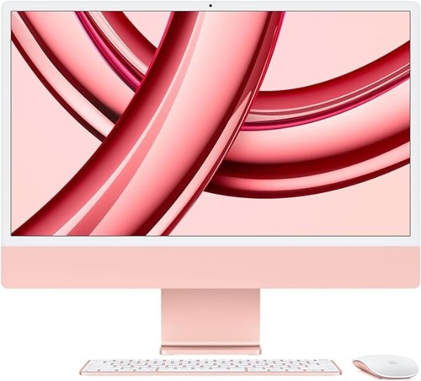 2023 iMac All-in-One Desktop Computer with M3 chip: 8-core CPU, 10-core GPU, 24-inch Retina Display, 8GB Unified Memory, 512GB SSD Storage, Matching Accessories. Works with iPhone/iPad; Pink