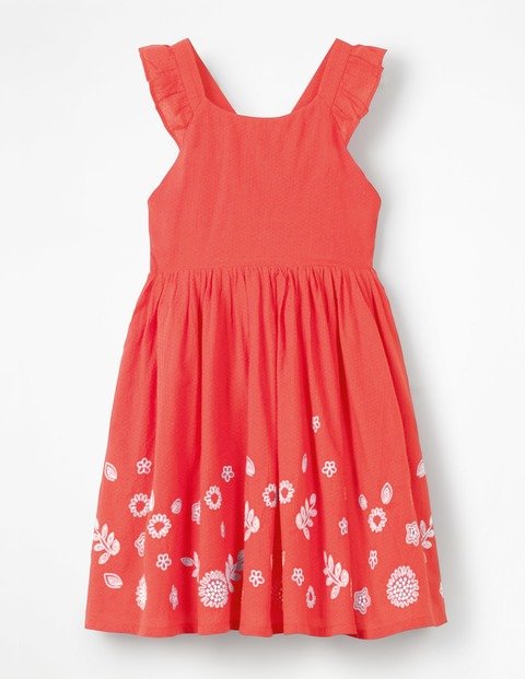 Embroidered Cross-Back Dress - Strawberry Tart Red | Boden US