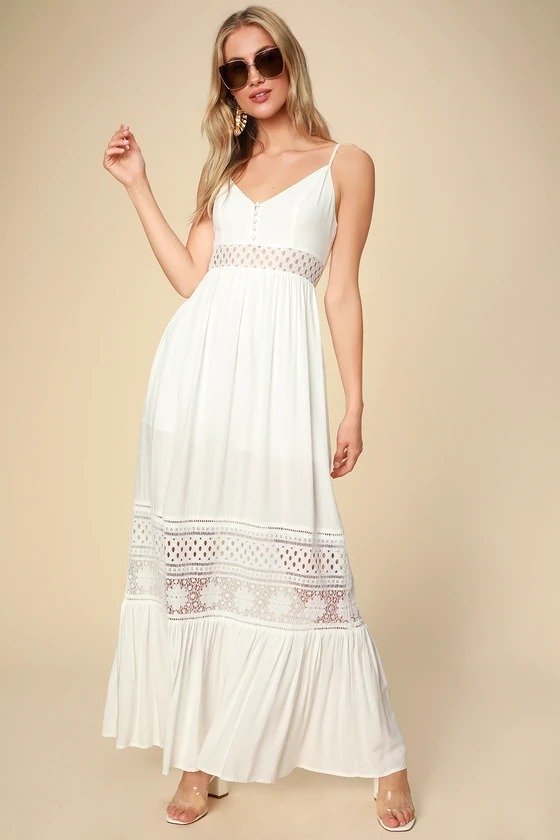 Kaia White Lace Sleeveless Maxi Dress