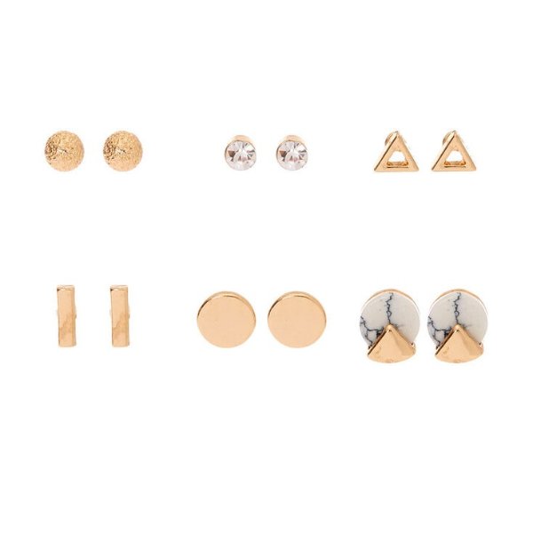 Gold Marble Stud Earrings - 6 Pack