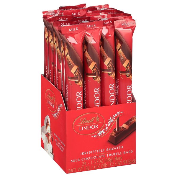 Lindt LINDOR Milk Chocolate Truffle Bar, Chocolate Candy Bar with Smooth Center, 1.3 oz. (24 Pack)