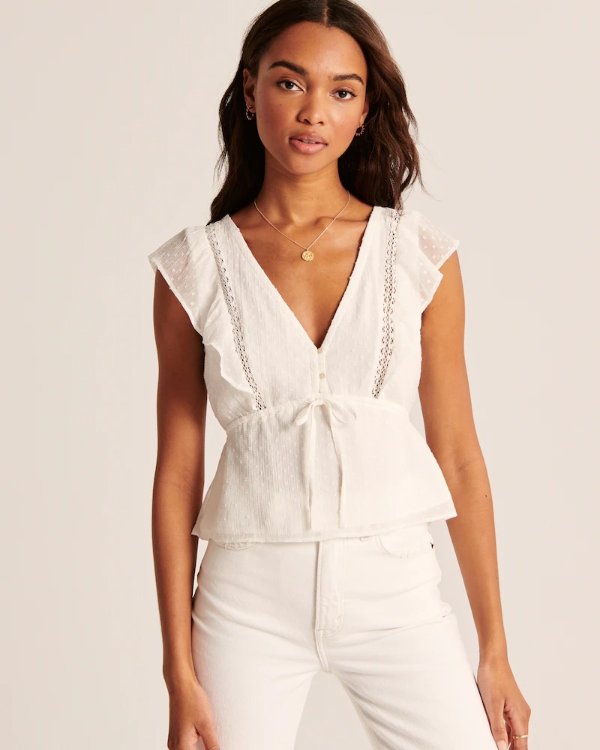 Women's Ruffle Sleeve Top | Women's Up to 30% Off Select Styles | Abercrombie.com