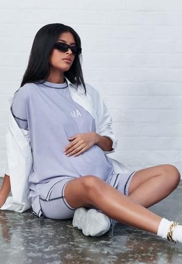 Missguided - Lilac Co Ord Mama Acid Wash Maternity T Shirt