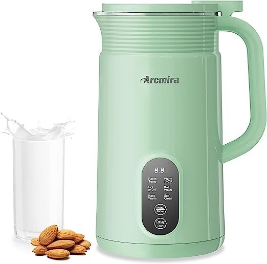 Automatic Nut Milk Maker, 20 oz Homemade Almond, Oat, Soy, Plant-Based Milk and Dairy Free Beverages, Almond Milk Maker with Delay Start/Keep Warm/Boil Water, Soy Milk Maker with Nut Milk Bag, Green