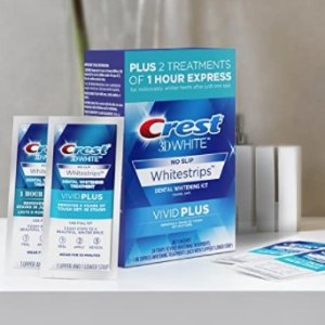 Crest 3D Vivid Plus Teeth Whitening Kit, Individual Basic Flavorless Whitestrips, 24 Count