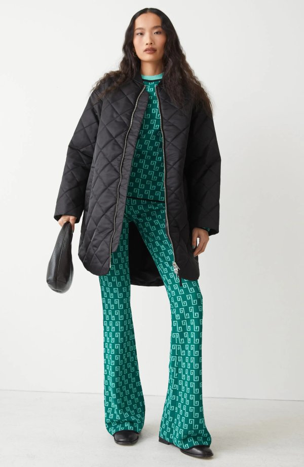 Long Quilted Bomber Jacket