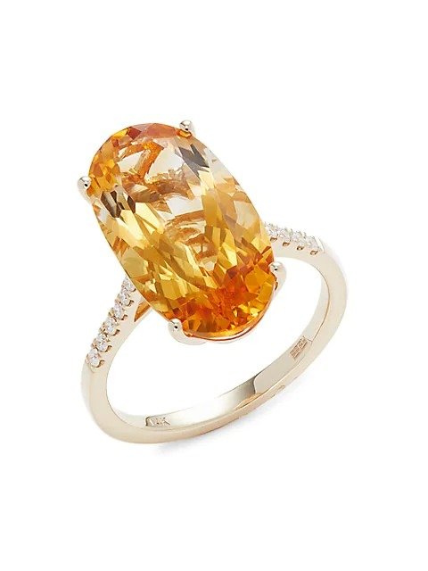 14K Yellow Gold, Citrine & Diamond Ring