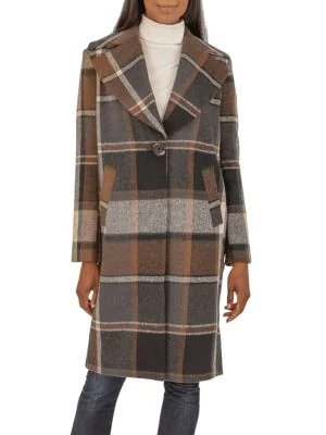 Plaid Longline Wool Blend Coat