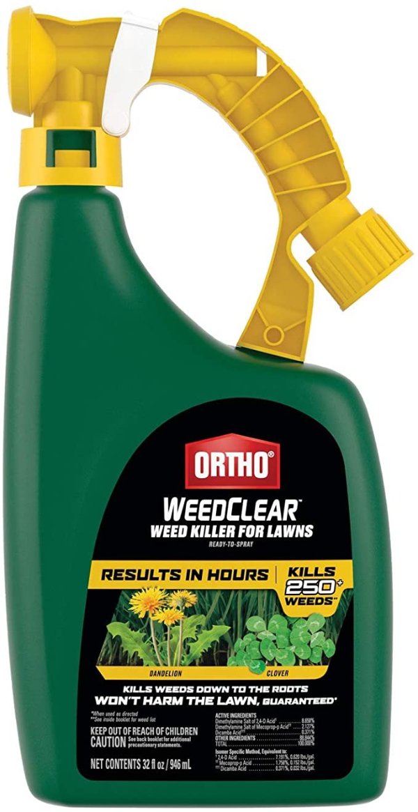 WeedClear Weed Killer for Lawns Ready-To-Spray: Treats up to 16,000 sq. ft., Won't Harm Grass (When Used as Directed), Kills Dandelion & Clover, 32 oz.