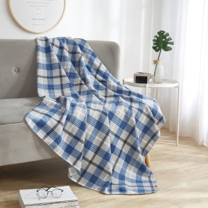 Mainstays Fleece Gray & Blue Plaid Throw Blanket, 50" x 60"