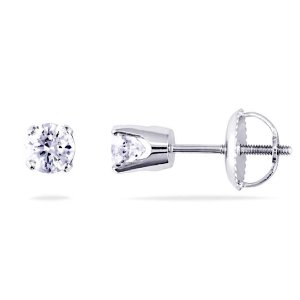 AMOUR Diamond Solitaire Earrings in 14 Karat White Gold, .50 CTW
