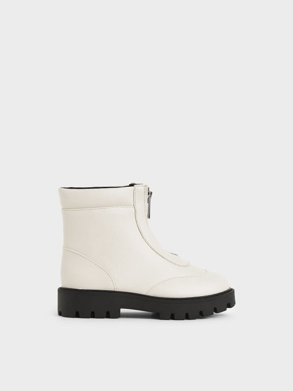 Chalk Girl's Front Zip Ankle Boots | CHARLES &amp; KEITH