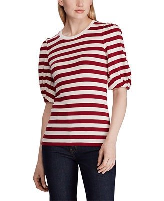 Stripe-Print Puff-Sleeve T-Shirt
