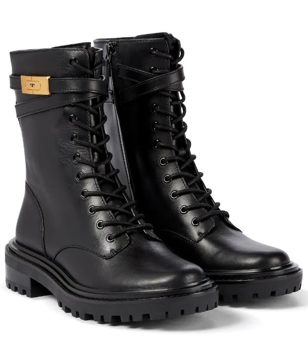 T Hardware leather combat boots