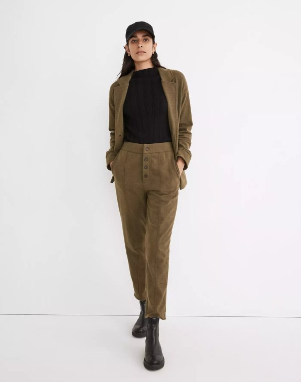 Knit Huston Button-Front Pants in Glen Plaid