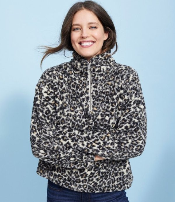 Leopard Print Sherpa Zip Sweatshirt | LOFT
