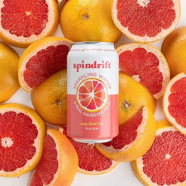 Sparkling Water, Grapefruit Flavored, Made with Real Squeezed Fruit, 12 Fl Oz Cans, Pack of 24 (Only 15 Calories per Seltzer Water Can)
