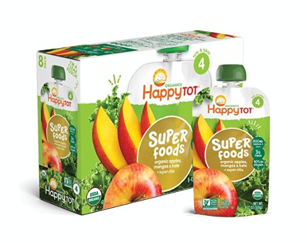 Happy Tot Organic Stage 4 Super Foods Toddler Food Apple Mango and Kale, 4.22 Ounce Pouch (Pack of 16) (Packaging May Vary)