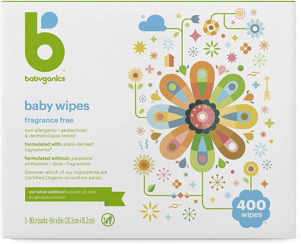 Baby Wipes,Unscented Diaper Wipes , 400 Count, (5 Packs of 80), Non-Allergenic
