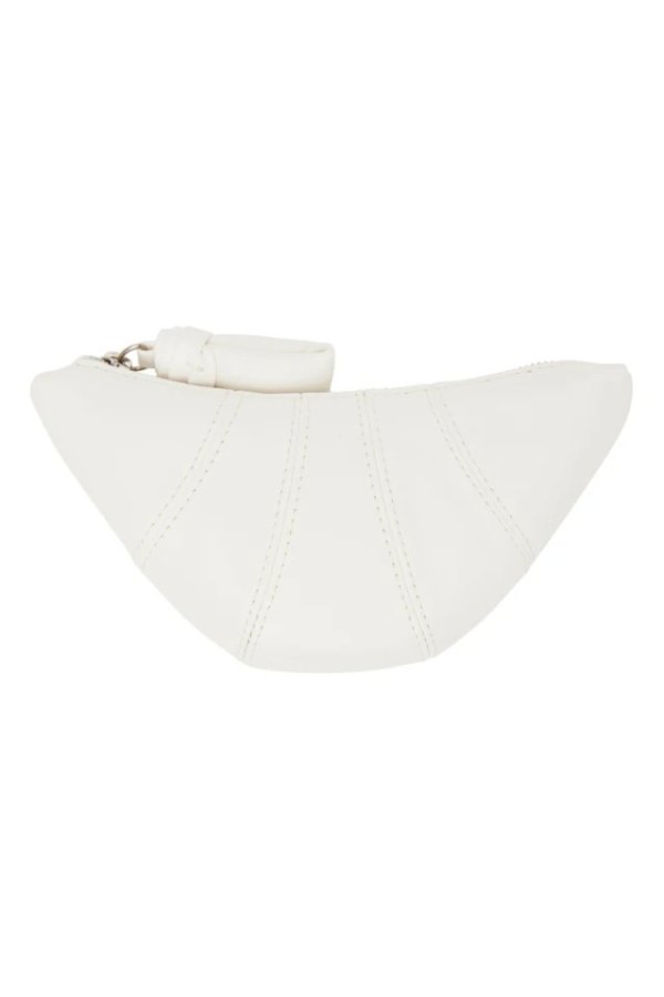White Leather Croissant Coin Pouch