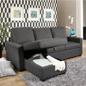 Abbyson Living Hudson Fabric Reversible Storage Sectional with Pullout Bed