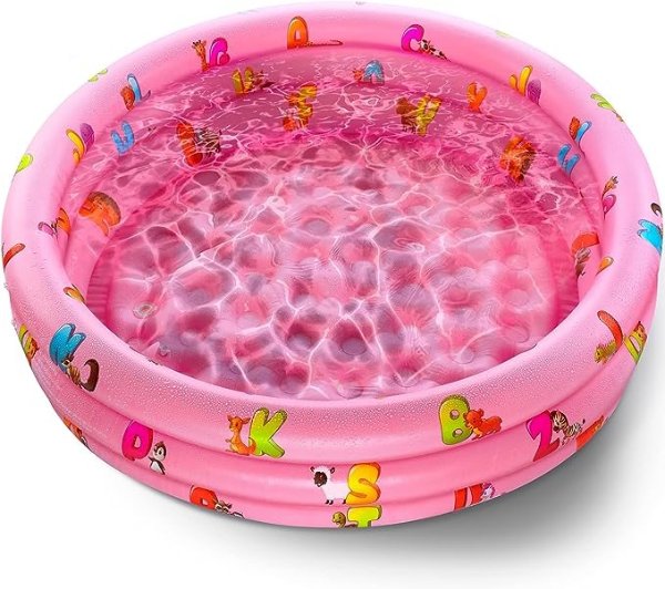 Inflatable Kiddie Pool for Kids - Kids Pools for Backyard - Swimming Pool for Kids, Toddlers, Baby - 3 Ring Pools for Inside and Outside - Durable Material with Soft Blow Up Bubble Botton, Pink