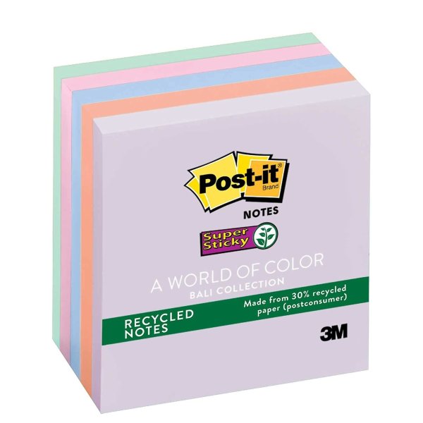 Post-it Super Sticky Recycled Notes, 3 in x 3 in, 5 Pads