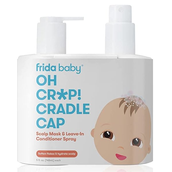 Oh Cr*p! Cradle Cap Flake Fixer Scalp Spray + Scalp Mask Duo by Frida Baby Soothes Baby's Scalp, Prevents Dryness and Flakes