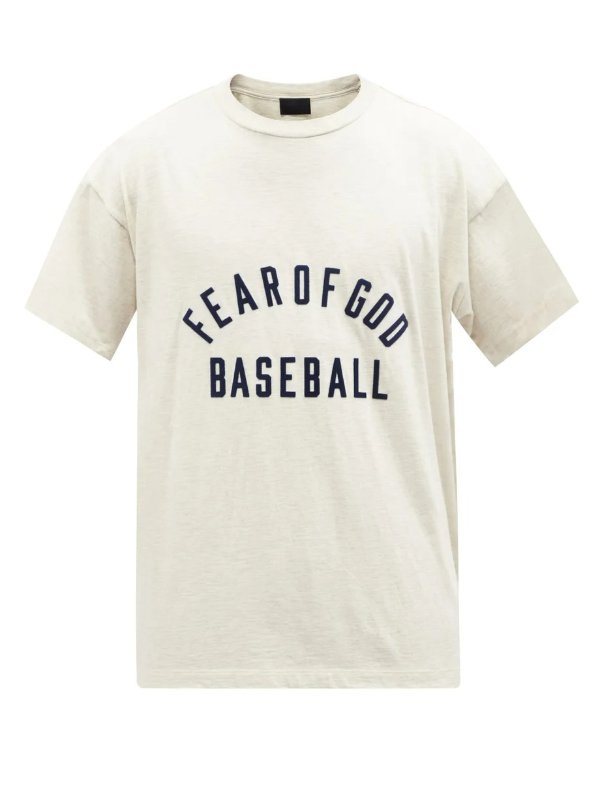 棒球标志印花平纹针织棉 T 恤 