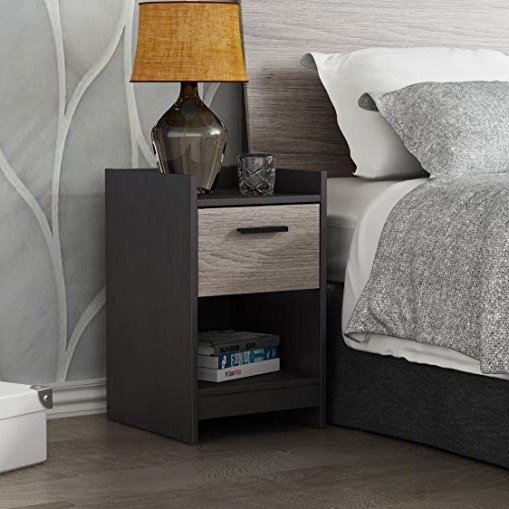 EB208753JS Central Park 1 Drawer Nightstand, Java Brown/Sonoma