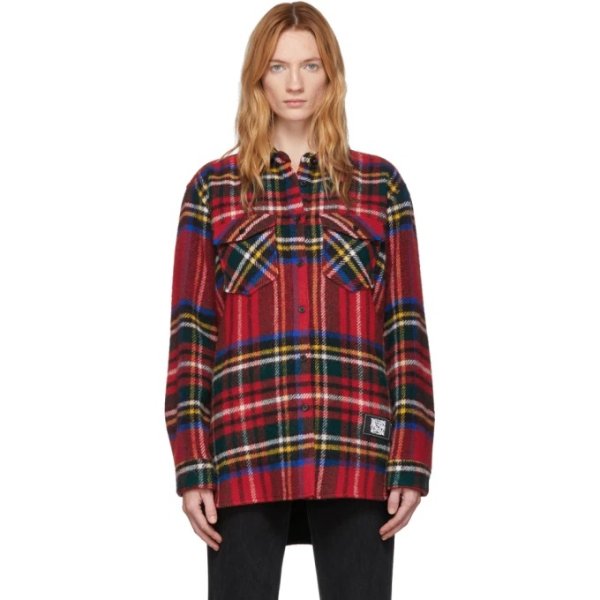 Red Wool English Check Blouse